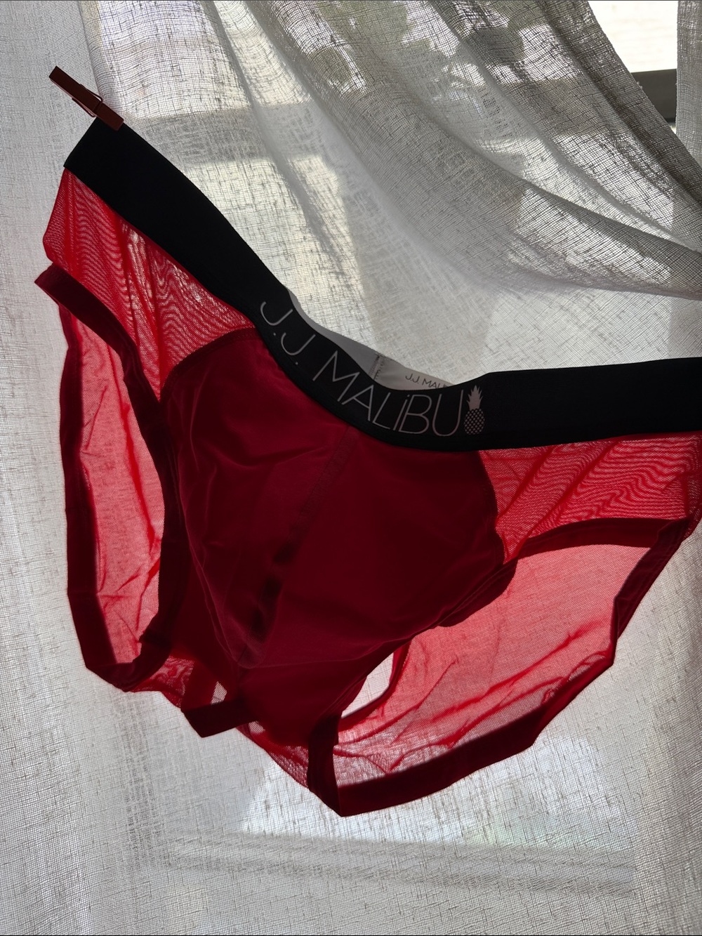 Men’s Red Sheer Mesh Briefs with Cutout Back- Size Medium